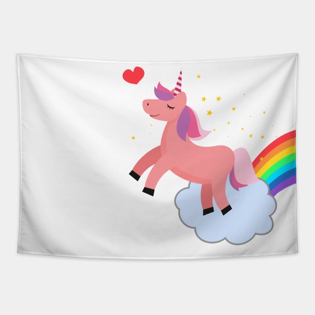 Cute Pink Unicorn & Rainbow Tapestry by smilingnoodles