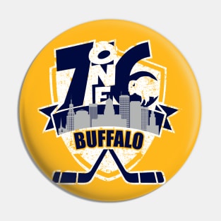 716 Buffalo Hockey distressed shield Pin