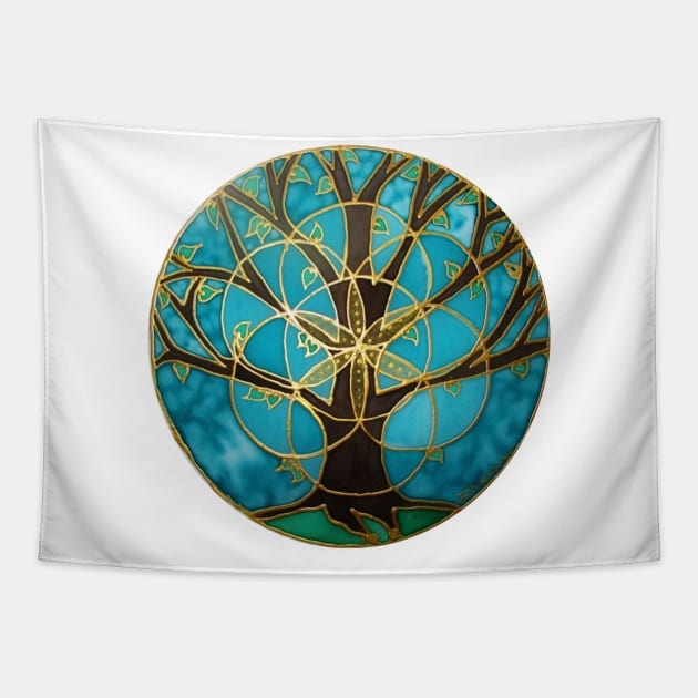 Gold and Black Tree of Life Tapestry by designsbycreation