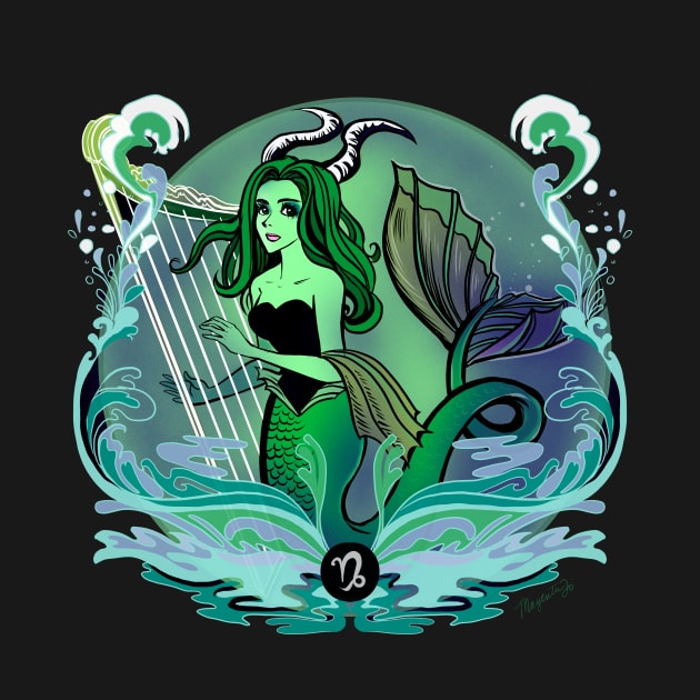 Capricorn Sea Goat Musical Mermaid Retro Design by Magenta Arts