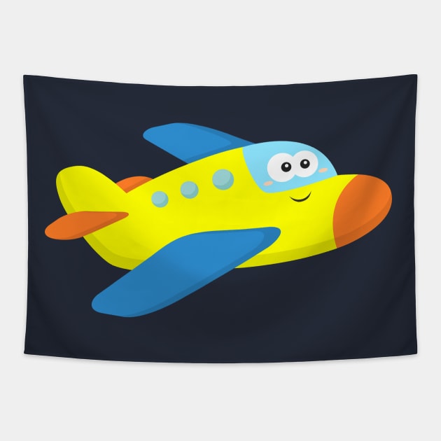 Cute Yellow Airplane Flying Plane for Kids Tapestry by samshirts