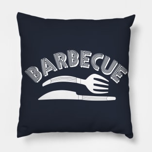 Barbecue Curved Knife and Fork White Text Pillow