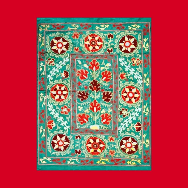 Turquoise Suzani Uzbek Vintage Floral Embroidery Pattern by bragova