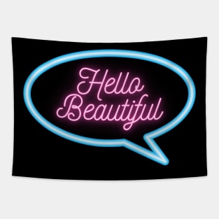 Retro Neon "Hello Beautiful" Text Message Tapestry