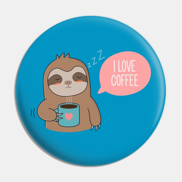 Cute Cartoon Coffee Sloth T-Shirt Pin by happinessinatee