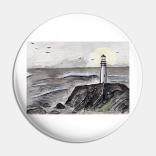 Expressive Lighthouse Mixed Media Painting Pin