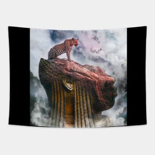 Ancient African Leopard Mountain Statue Tapestry