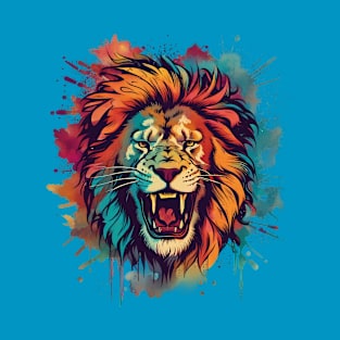 Colorful Roar Lion Grunge Style T-Shirt