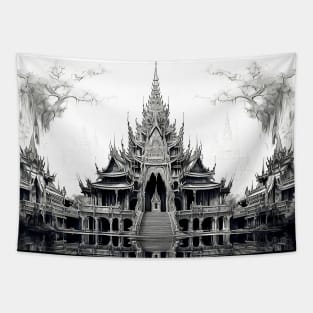 Thailand: Sanctuary of Truth, Pattaya, Thailand on a Dark Background Tapestry