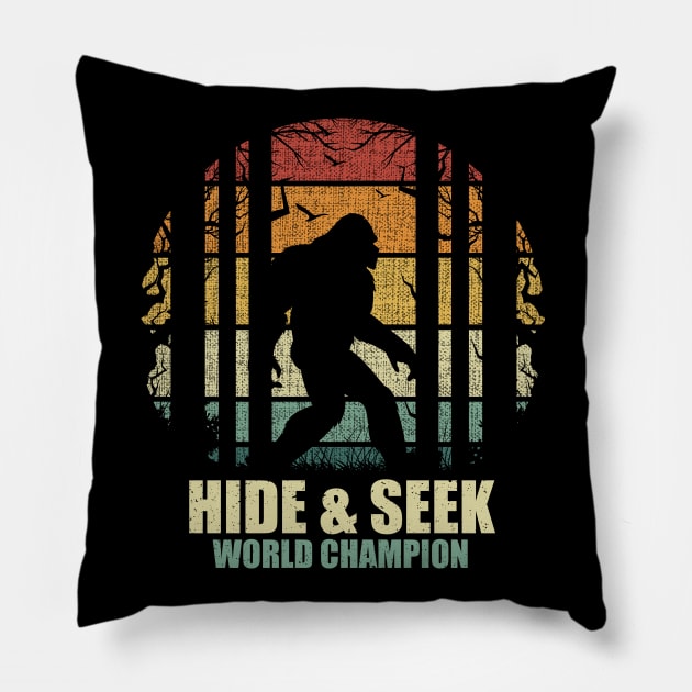 Sasquatch bigfoot Hide seek world champion Bigfoot Retro Gift Pillow by Tesszero