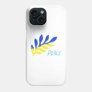 a branch of the color of the Ukrainian flag and the inscription peace Phone Case