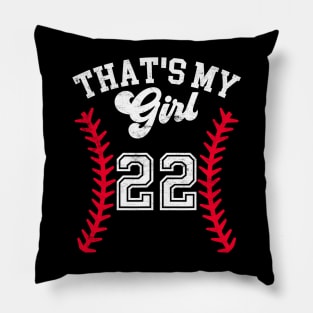 That's My Girl Baseball Player #22 Cheer Mom Dad School Team Pillow