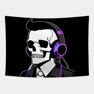 Elegant Skull With Headphones, Violet | Listening Music Tapestry