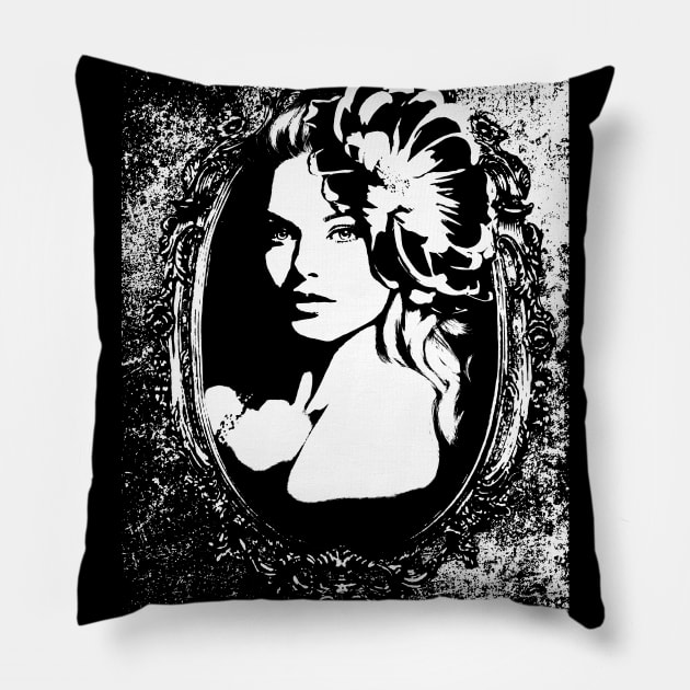 black and white extreme beautiful girl digital poster artwork Pillow by Relaxing Art Shop