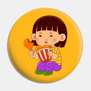 girl kids eating fried chicken Pin