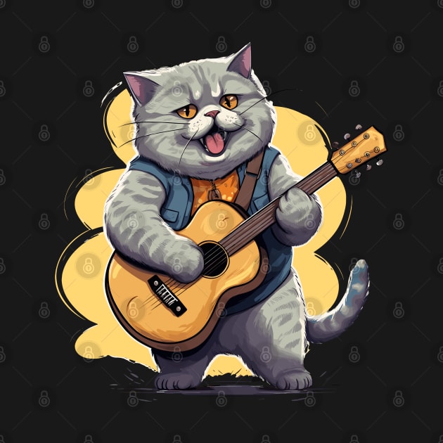 British Shorthair Cat Playing Guitar by Graceful Designs