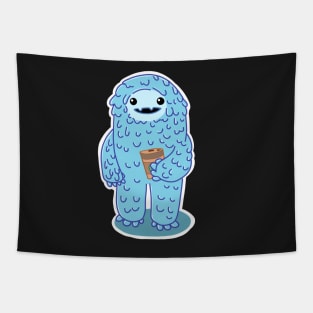 Yeti drinking coffee Tapestry