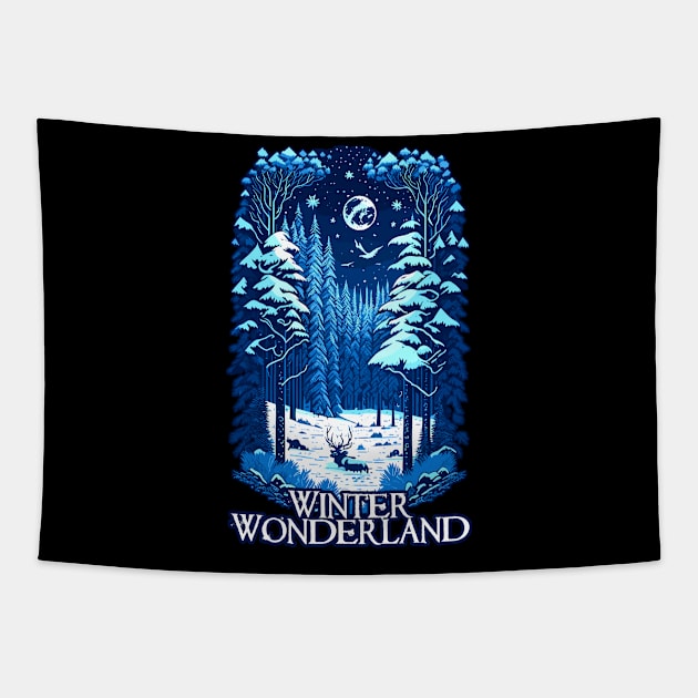 Winter Wonderland In Woods Tapestry by Migite Art