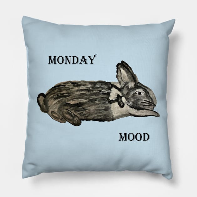 Monday Mood Black and White Rabbit Pillow by Anke Wonder 