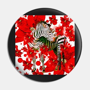 Zebra AND RED FLOWERS Pin