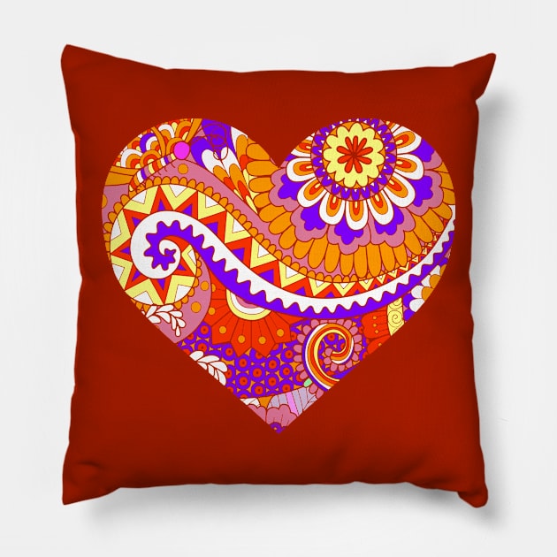 Purple and Orange Floral Heart Pillow by AlondraHanley