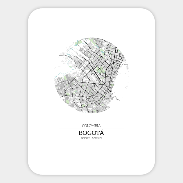 Bogota Colombia City Map With Gps Coordinates Bogota Colombia Sticker Teepublic