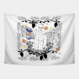 Angel with Wings Illustration Floral Butterfly Design Tapestry