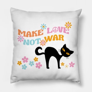 Retro Cat Make Love Not War Vintage Mid Century Cat Pillow