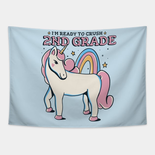 Ready to Crush 2nd Grade Cute Unicorn Back to School Second Grade Tapestry by SLAG_Creative