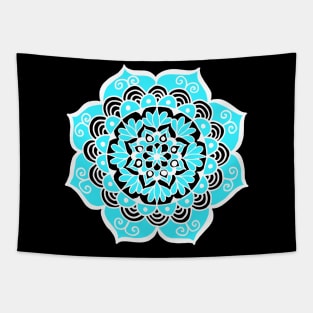 Sky Blue Black and White Mandala Tapestry