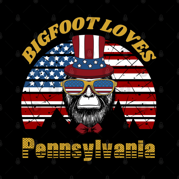 Bigfoot loves America and Pennsylvania by Scovel Design Shop