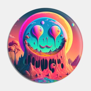 Paint Drip Smiley Face Mountain - Psychedelic Landscape - Paint Dripping 3D Illustration - Colorful Haunted Nature Scene Pin