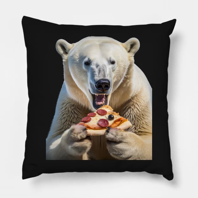 Polar bear eating pizza Pillow by Ingridpd