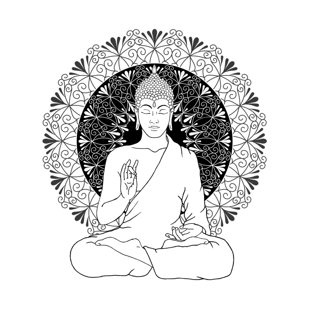 Black and White Buddha with Mandala by MandalaSoul