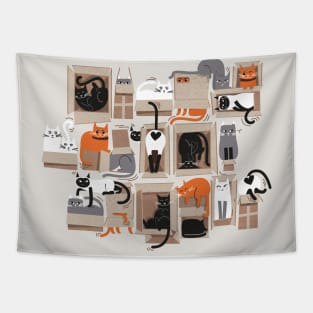 Purfect feline architecture // spot illustration // cute cats in cardboard boxes Tapestry