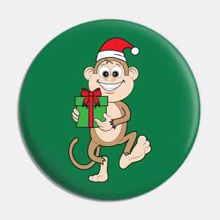 Monkey with a Christmas Present Pin