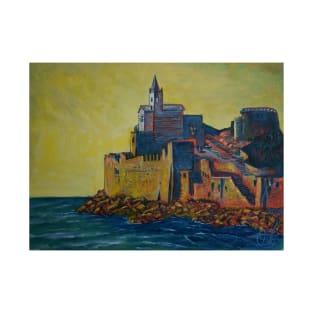 Oil Painting - San Pietro Church at Sunset. Portovenere, Italy T-Shirt