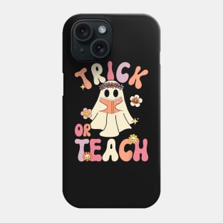 Groovy Halloween Trick or Teach Retro Floral Ghost Teacher Phone Case