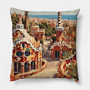 Park Guell Spain Travel Tourism Retro Vintage Pillow