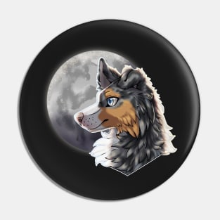 Tricolor Blue Merle Border Collie with Night Sky Full Moon Pin