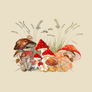 Mushrooms - Cottagecore style - light background T-Shirt