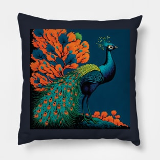 Beautiful Peacock and Stunning Matching Foliage Pillow