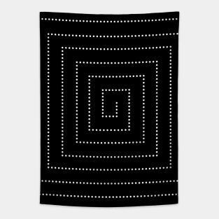 Black Background with White Dotted Line, Square Bullseye Pattern no.1 Tapestry