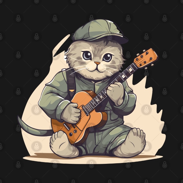 Scottish Fold Cat Playing Guitar by Graceful Designs