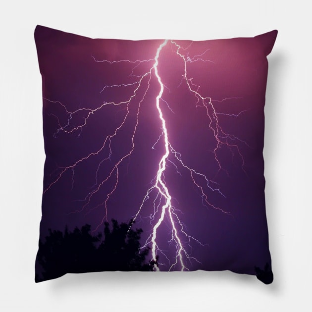 Lightning at Night Pillow by ArtArtArt