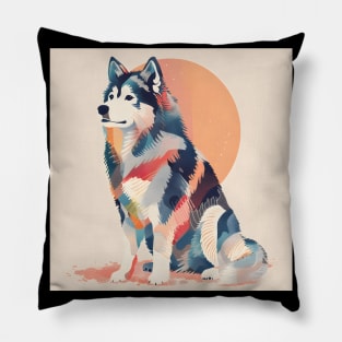 70s Alaskan Malamute Vibes: Pastel Pup Parade Pillow