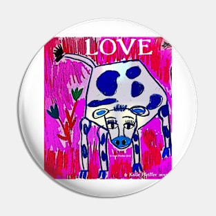 Blue Spotted Love Cow Pin