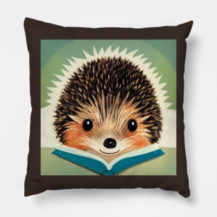 Cute Hedgehog Reading a Book. Pillow