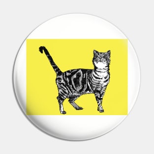 Cute Striped Tabby Cat Art Lemon Yellow Pin