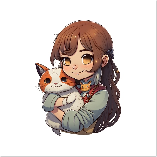 Cute Anime girl with her kawaii cat